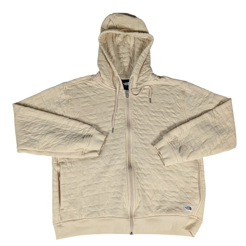The North Face Womens Quilted Full Zip Hoodie Cream Off-White Sweatshirt L